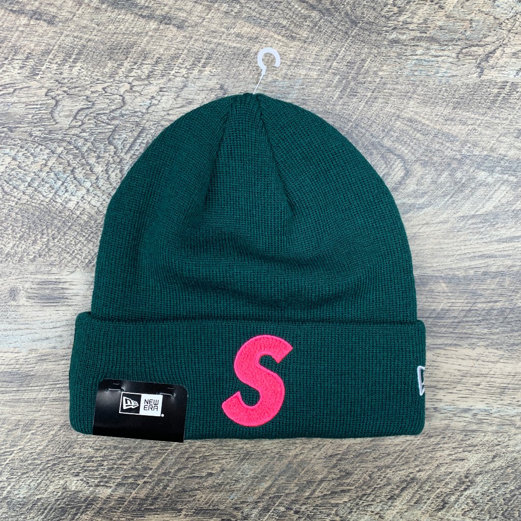 Supreme X New Era S Logo Pink On Green Fw19 Beanie